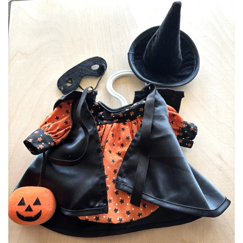 Vtg Muffy Vanderbear Halloween Witch Costume Orange Dress Cape Hat JOL Mask